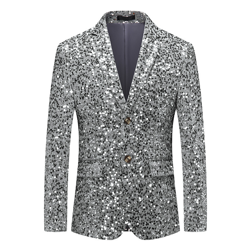 Men's Business Casual One Piece Small Suit Foreign Trade Cross-border Performance Ball Silver Sequin Suit Jacket for Men