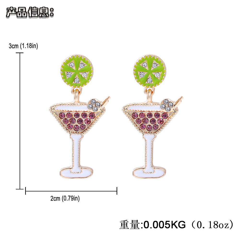 Korean Personality Micro-inlaid Wine Glass Earrings Drop Oil Champagne Earrings display picture 1