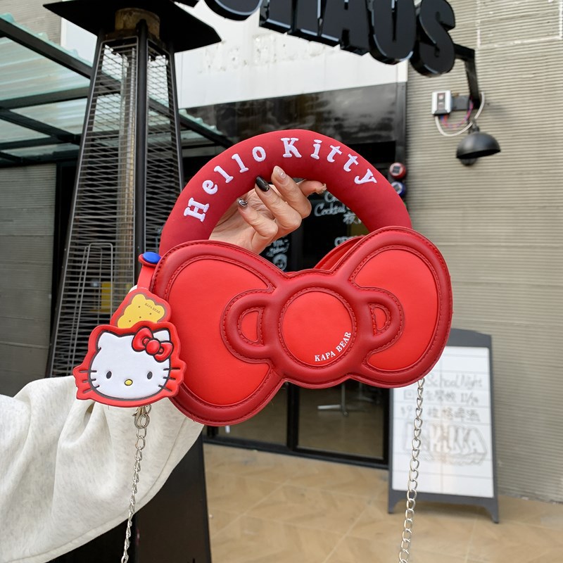 Super Popular Sweet Little Cat Girl Heart-Shaped Handbag Korean Style Trendy Shoulder Crossbody Bag Cute Bow Shaped Bag