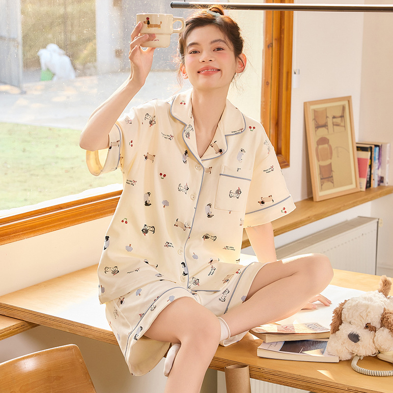 Pijama de mujer 2026 nuevo verano algodón damas de manga corta pantalones cortos set cardigans dibujos animados ropa para el hogar verano