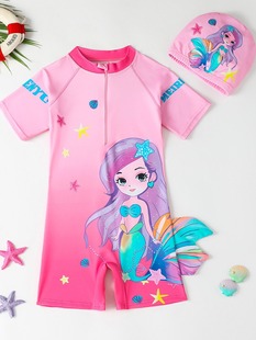 [儿童泳衣女童连体大中小童女宝宝泳装沙滩防晒温泉游泳衣小公主]