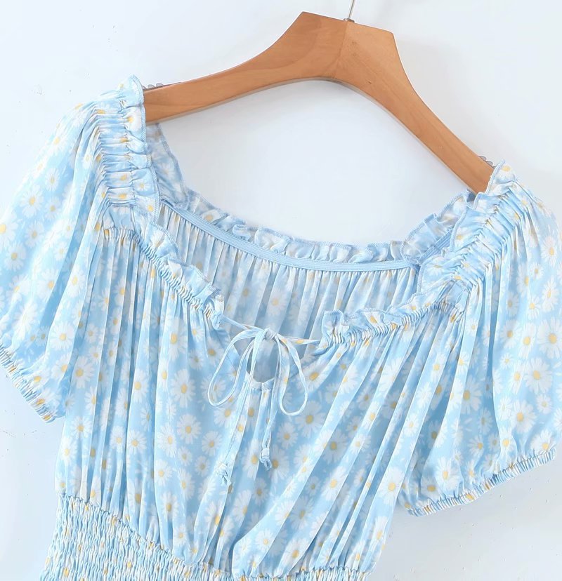 waist stretch daisy print strapped blouse  NSAM43880