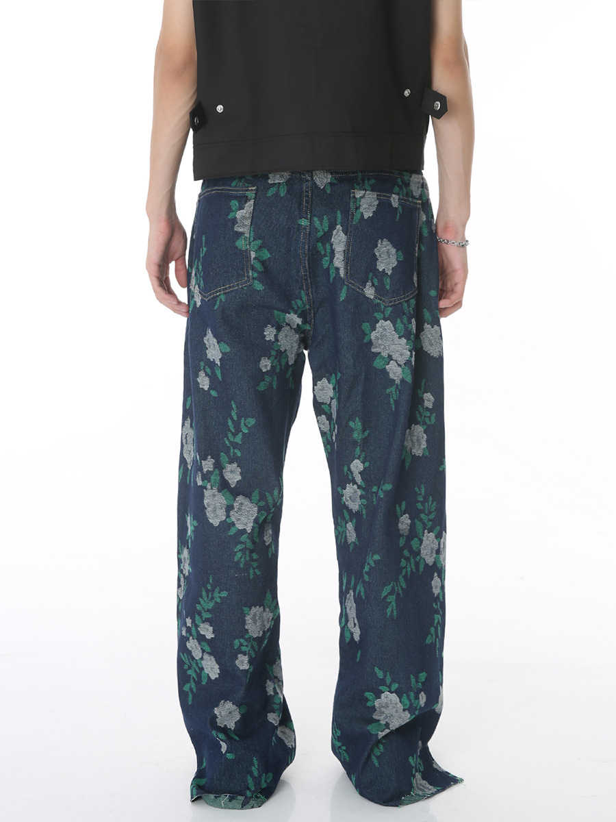 MTLClothes ropa de Hombre | 2023 Verano nuevo casual personalizado retro impreso pantalones de mezclilla sueltos teñidos con lazo