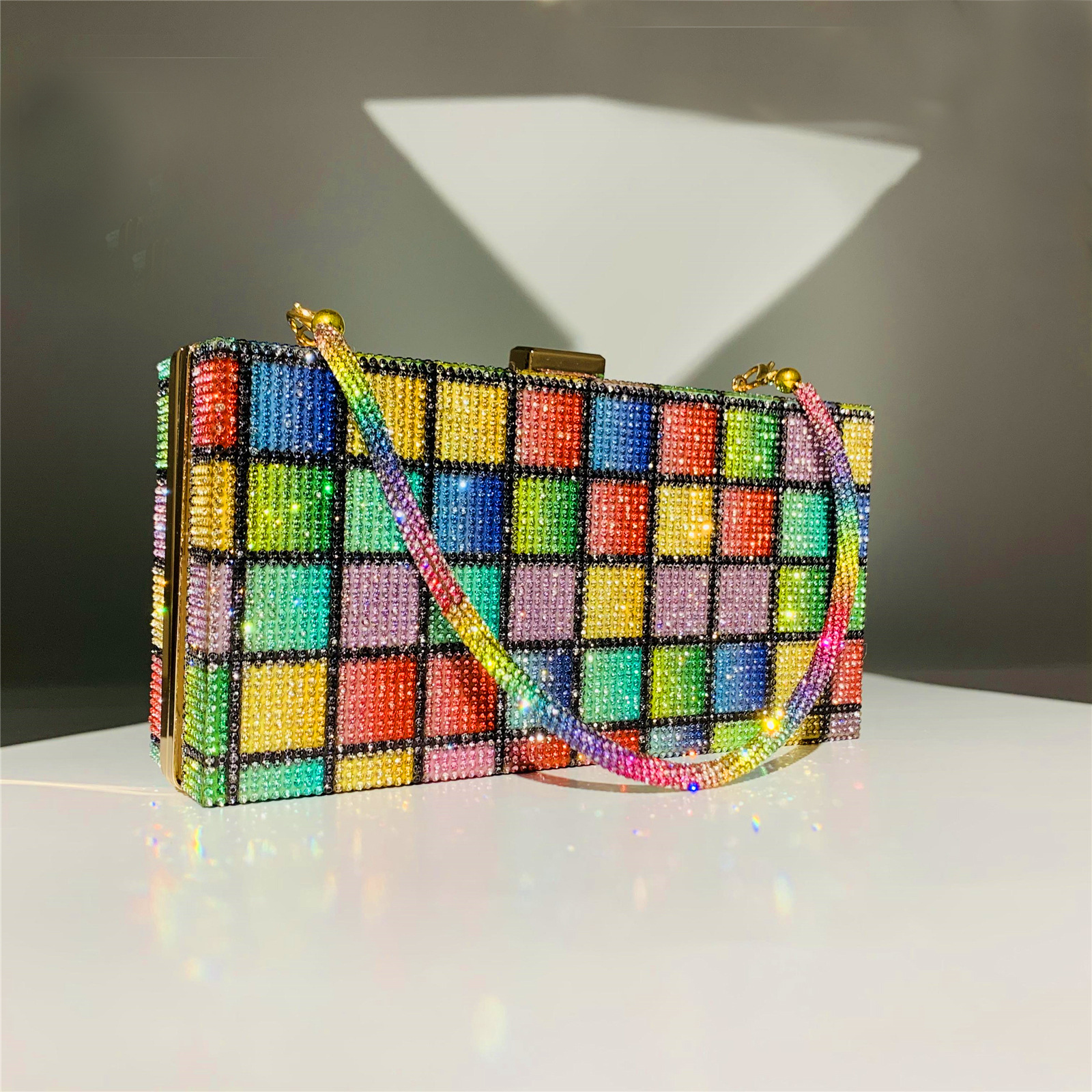 Fashion Style Square Shape Small Size Polyester Stripe Plaid Square Evening Bags