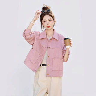 麂皮绒外套女短款2026秋季新款韩系宽松休闲百搭复古洋气夹克上衣