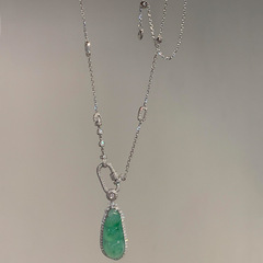 18K ホワイトゴールドメッキユニバーサルチェーンペーパークリップペンダントバックルヘッド高品質翡翠ビーズネックレスジュエリーペンダント DIY 装飾