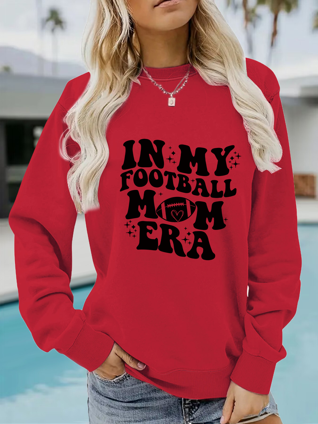 Autumn And Winter Women's Casual Long Sleeve Round Neck IN MY FOOTBALL Printed Pullover Sweatshirt_desvips.com