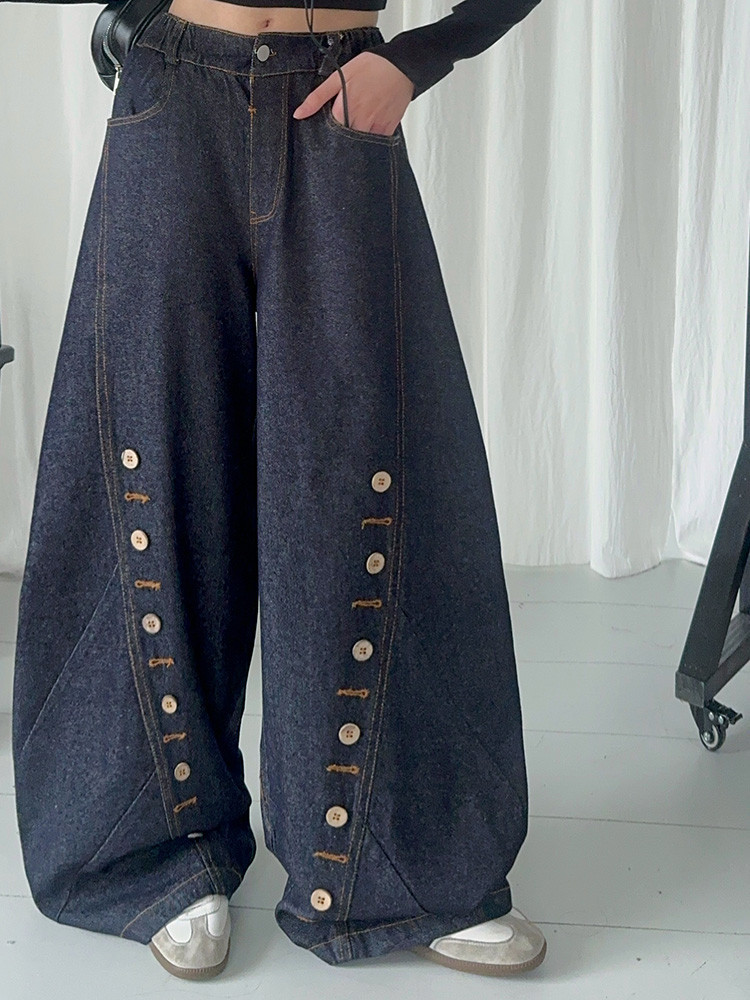 Men's Clothing Buttoned Scimitar Jeans Vintage Button-Fly Curved Hem Jeans For Kids - Soft Denim Stretch Comfort Fit (120-170cm, Unisex)_mkmklike.com