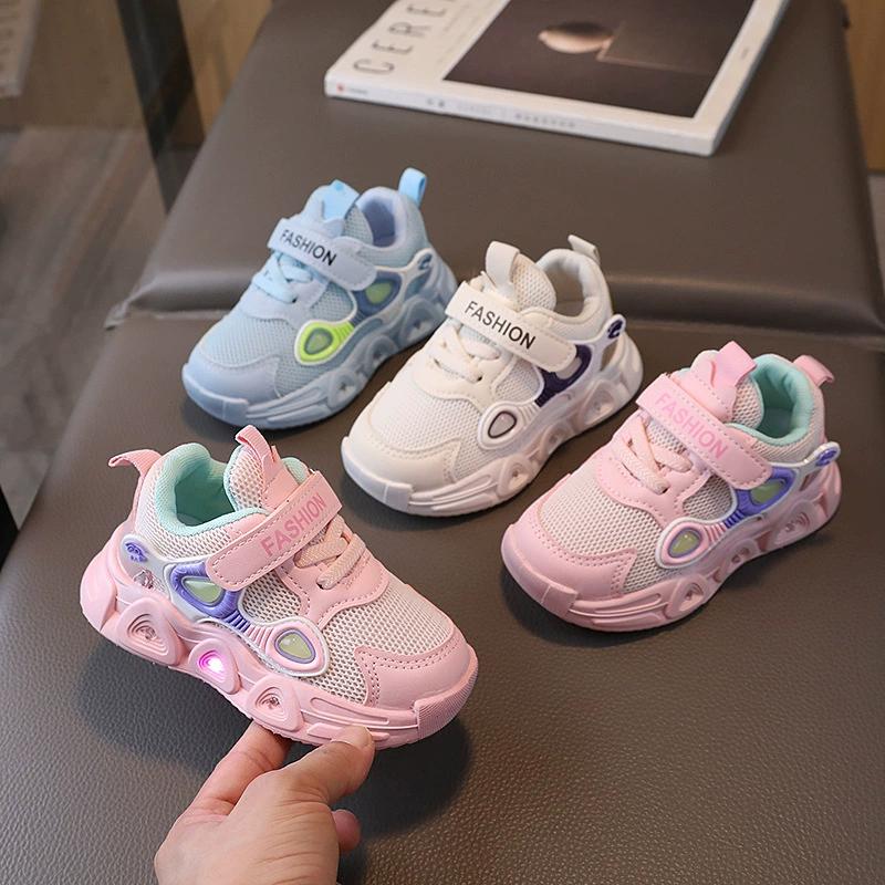 Весенняя и осенняя новая сетчатая детская обувь с лампой