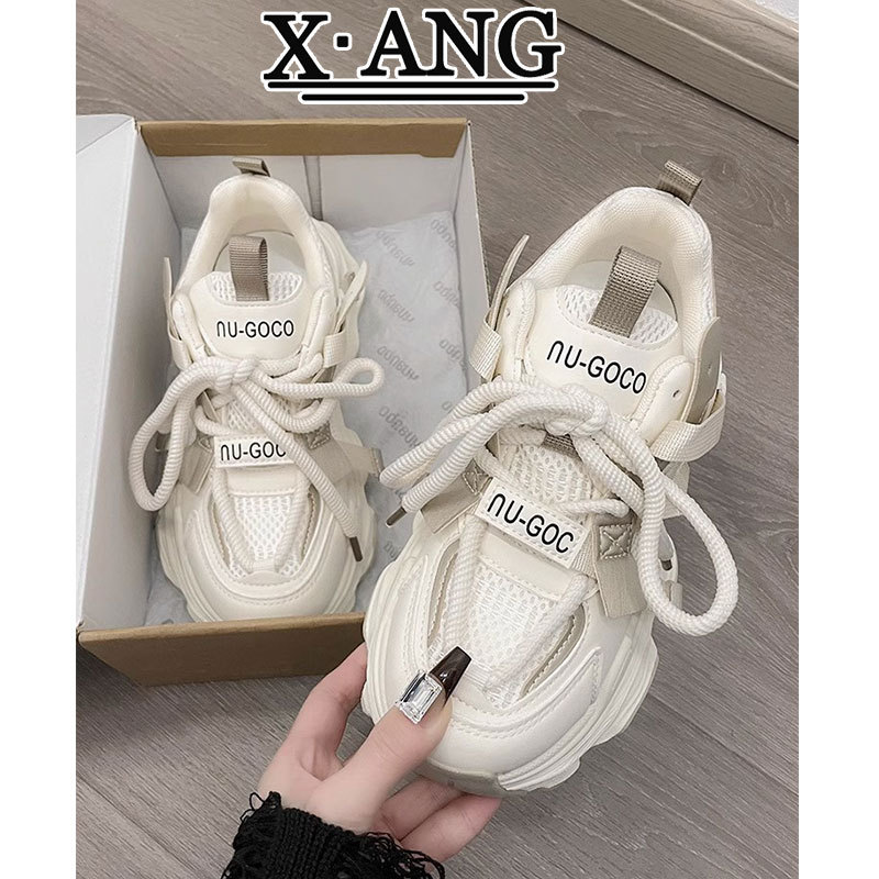 Popular Foot-Showing Little Daddy Shoes for Women 2025 Spring and Summer New Thick-Soled Heightening Mesh Breathable Genuine Leather Casual Sports Shoes