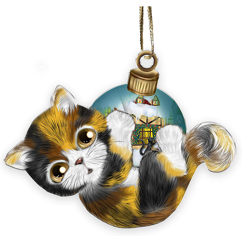 Creativo transfronterizo nuevo 20223 negro gato expresión divertida casa árbol de Navidad decoraciones adornos de acrílico colgante image 20