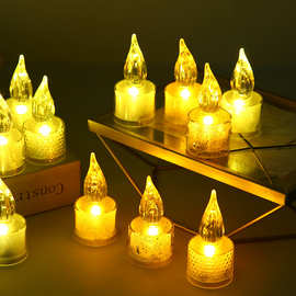 水晶迷你仿真透明电子蜡烛灯蜡烛台led浪漫氛围装饰茶蜡生日蜡烛