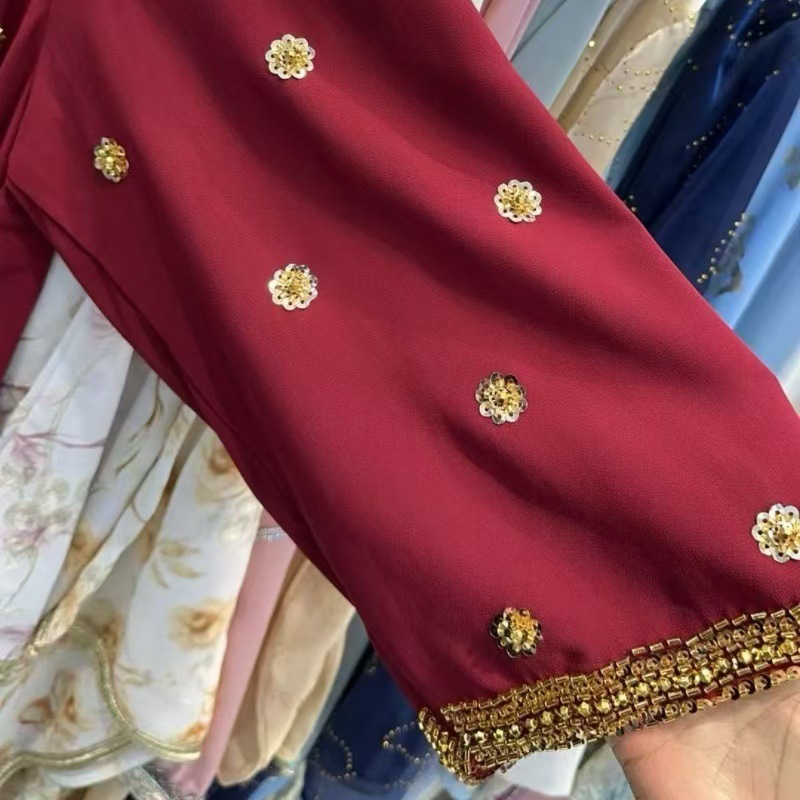 Robe-robe élégante et robuste ornée de perles, style commerce extérieur, pour femme, nouveau modèle 2025, abaya ample grande taille d'inspiration moyen-orientale_voghion.com
