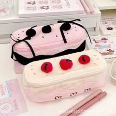 かわいいチェリーケーキぬいぐるみ鉛筆バッグインガールハート大容量化粧品バッグ学生文具鉛筆収納袋