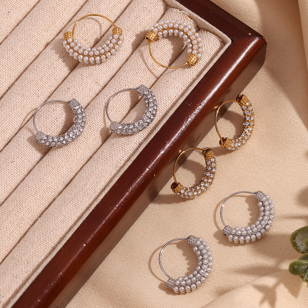 Micro-pearl White Diamond Hanging Basket Earrings