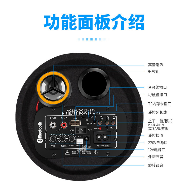 Suitable for cylindrical car-mounted Bluetooth subwoofers, other 2V-24V trucks, 220V home speakers, and motorcycles