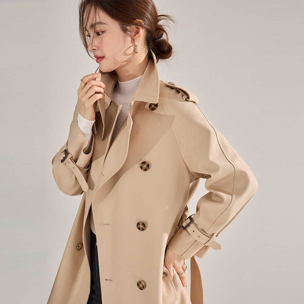 ジャケット・アウター Eaphi MULTI COLLAR LONG COAT beige 2 Womens Autumn Red Trench Coat Lapel Collar Double Breasted Leisure