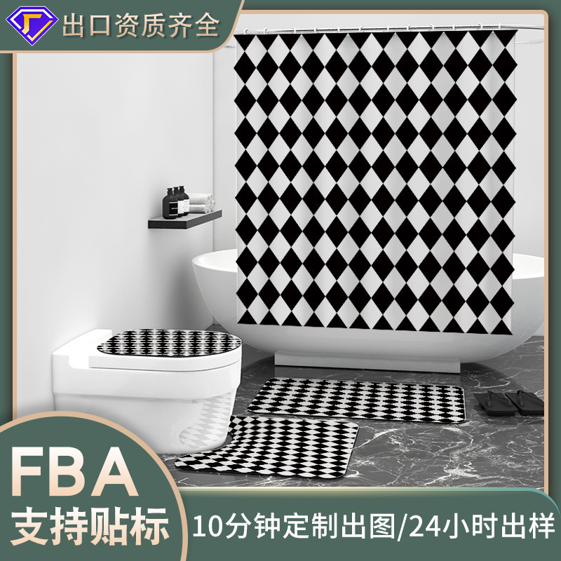 High-End Waterproof and Mildew-Proof Shower Curtain, Bathroom Partition, No-Drill Geometric Print Pattern, Shower Curtain for Privacy
