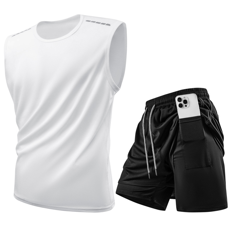 Trajes deportivos casuales transfronterizos de verano chaleco grande hombre falso de dos pantalones cortos deportivos sueltos trajes de tamaño europeo image 9