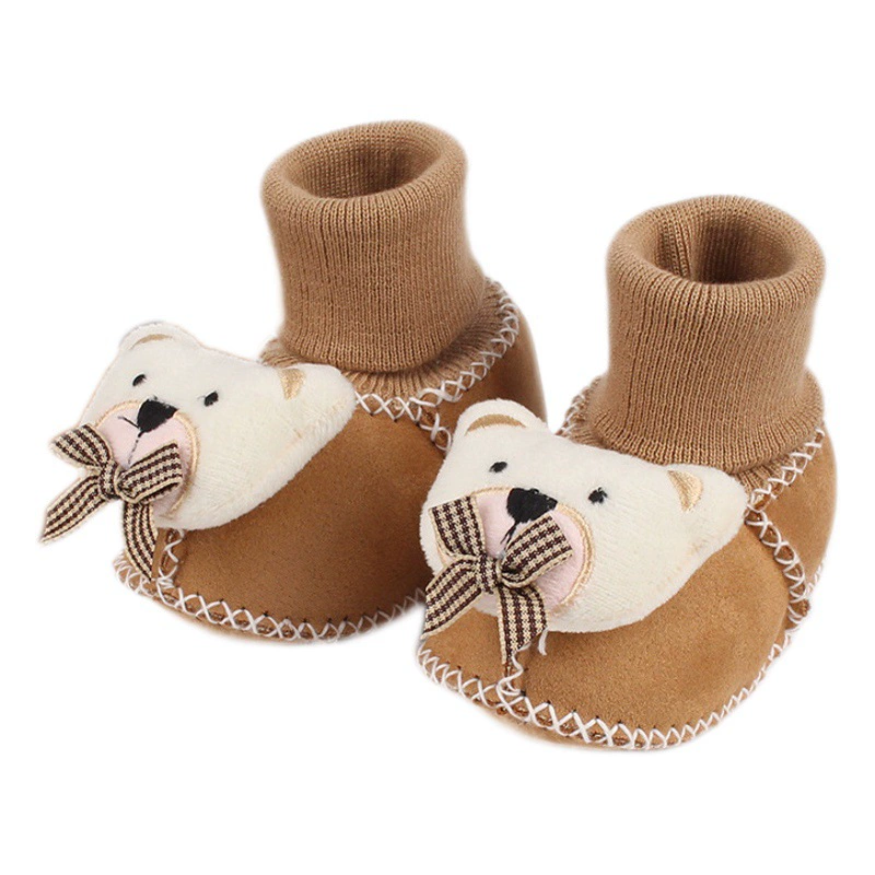 Осенне-зимняя детская обувь для новорожденных 0-1 года, теплая обувь и носки на флисовой подкладке, хлопковая обувь для малышей на мягкой подошве, которая не выпадает