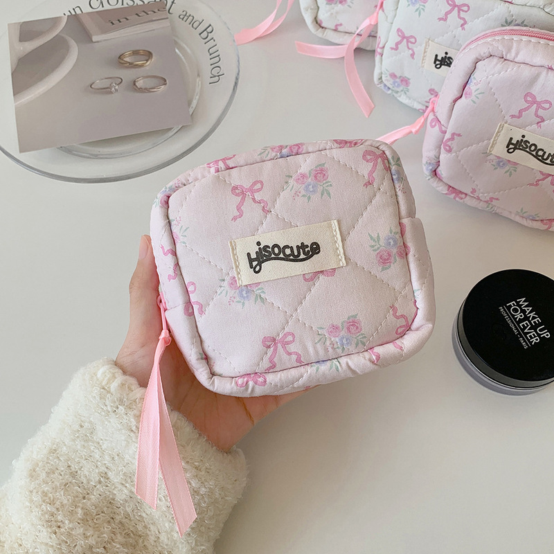 見栄えの良いリボン化粧品バッグ、かわいい女性のポータブルトイレタリーバッグ、小銭入れ、女の子の口紅収納バッグ|undefined