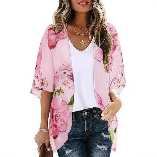 2025 Amazon European and American Cross-Border Supply New Style Dropshipping Women's Chiffon Cardigan Beach Vacation Style Sun Protection Cover-Up