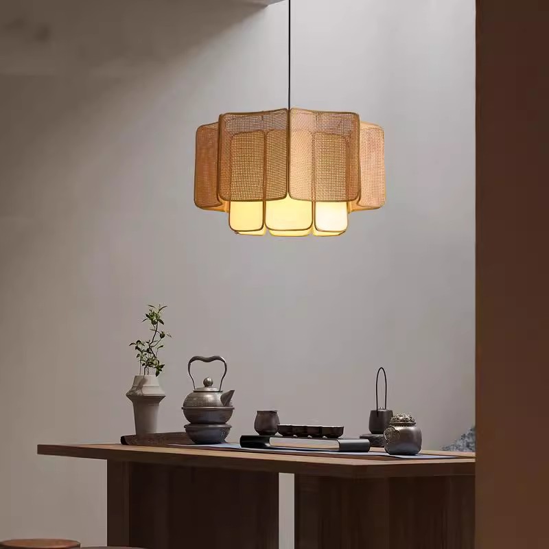 Lámpara del restaurante chino de estilo retrógrado creativo sala de estar dormitorio residencial Zen bar de caña lámparas Zhongshan