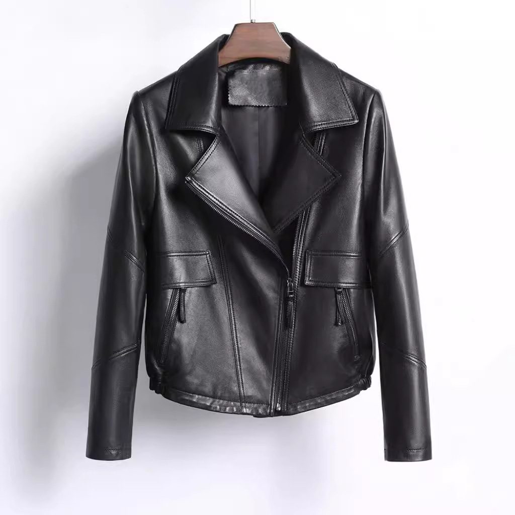 2026 Genuine Leather Jacket for Women, Versatile Zip-Up Short Style, Simple Suit Collar, Loose Fit