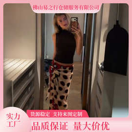跨境女装夏高级感时尚欧美风双层撞色裹身系带俏皮波点长款半身裙
