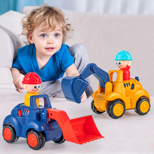 按壓式工程車回力車兒童挖土機男孩1-2歲寶寶推土機小人玩具批發