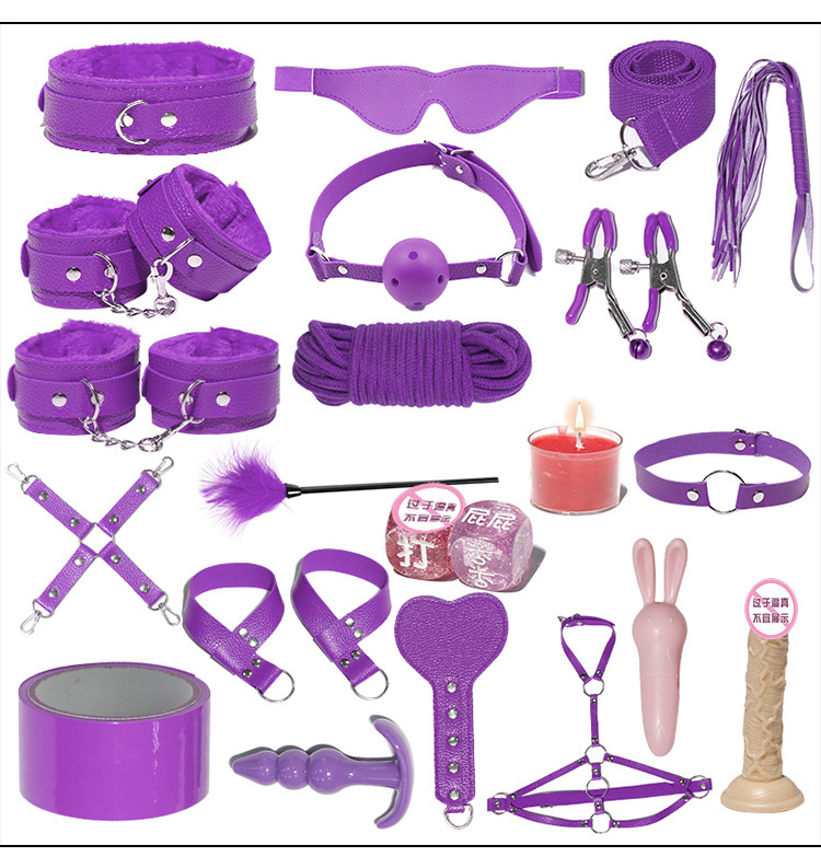 Jiuai Couple Interactive Bondage Kit, 20-Piece Plush Leather Set, Black and Purple — detail image 36