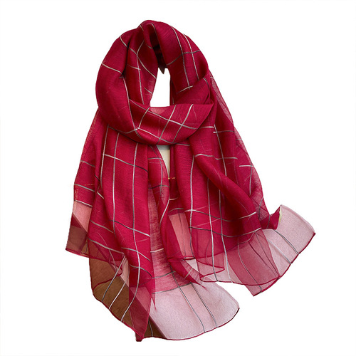 Korean simple pinstripe silk wool lightweight silk scarf long scarf solid color summer air conditioner outer shawl gauze scarf for women