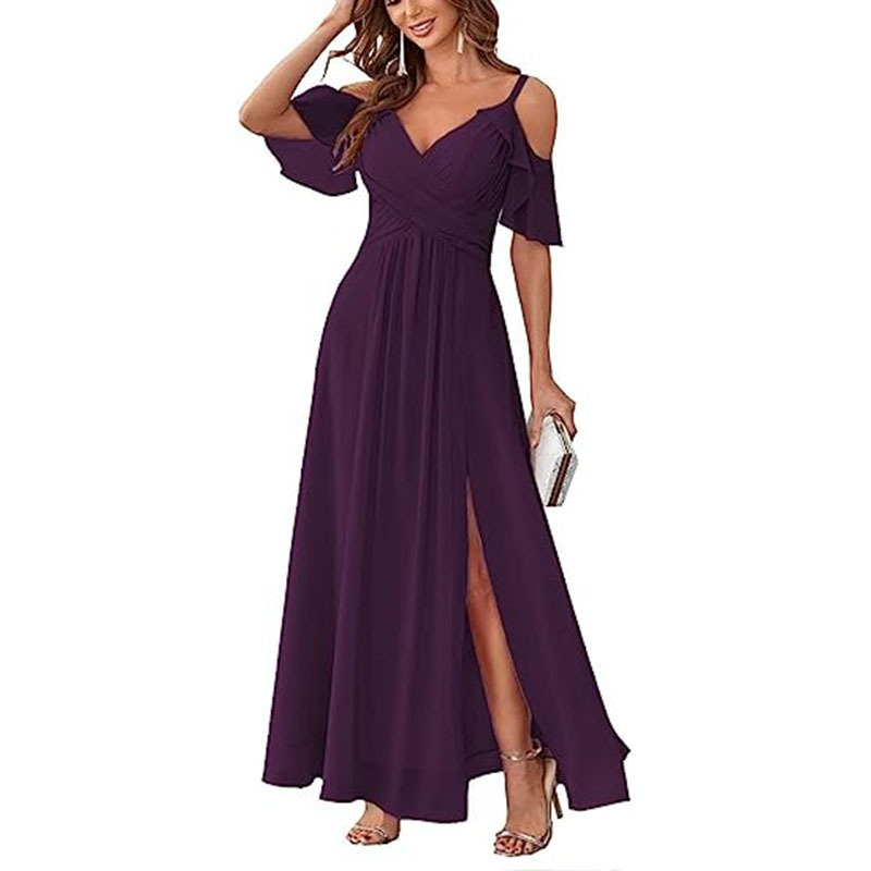 Ruffle sleeves bridesmaid dress dress dress women's long chiffon ball evening dress Amazon foreign trade