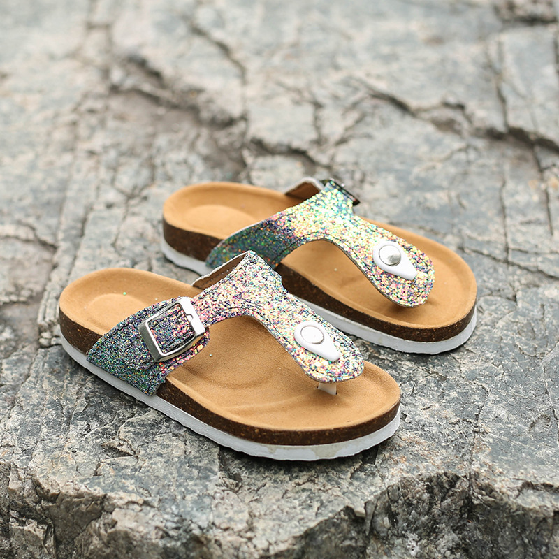New large-sized women's sandals for foreign trade, colorful ice crystal water diamond cork slippers, Korean-style fashionable herd-shaped slippers for women undefined