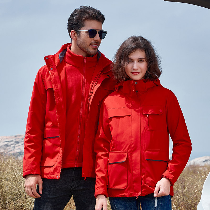Chaqueta tres en uno al aire libre para hombres y mujeres a prueba de viento cálido forrado de lana de dos piezas de compra grupal trabajo de alpinismo chaqueta logo