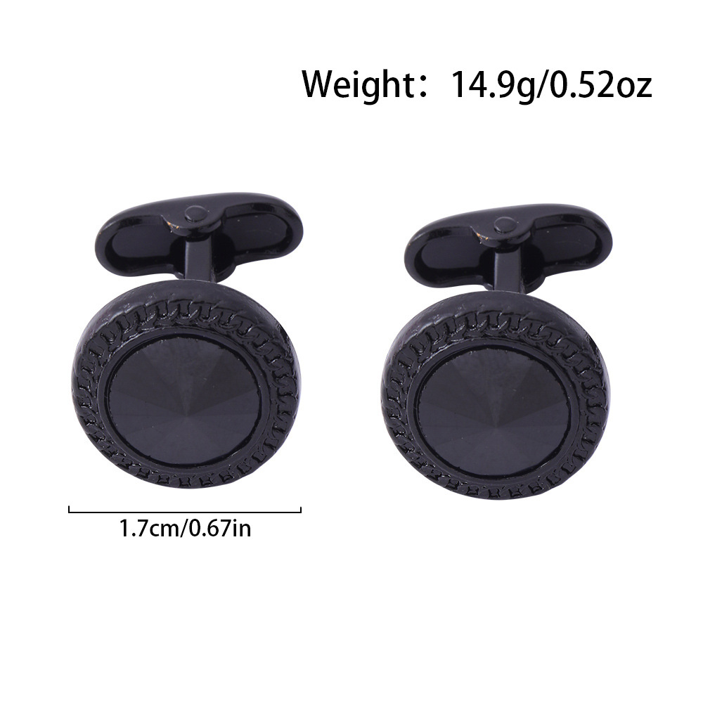 new round electroplated gun black diamond metal cufflinks men's French cuff nails_voghion.com