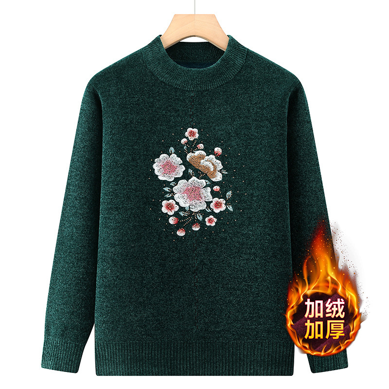 中老年妈妈装针织衫圆领毛衣老太太加绒保暖打底衫奶奶装加厚衣服|undefined