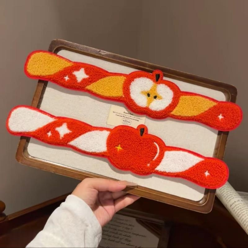 Cute Apple Magic Hair Stickers Plush Cartoon Bangs Stickers for Girls, Hair Fixing Magic Tape for Side Hair Styling