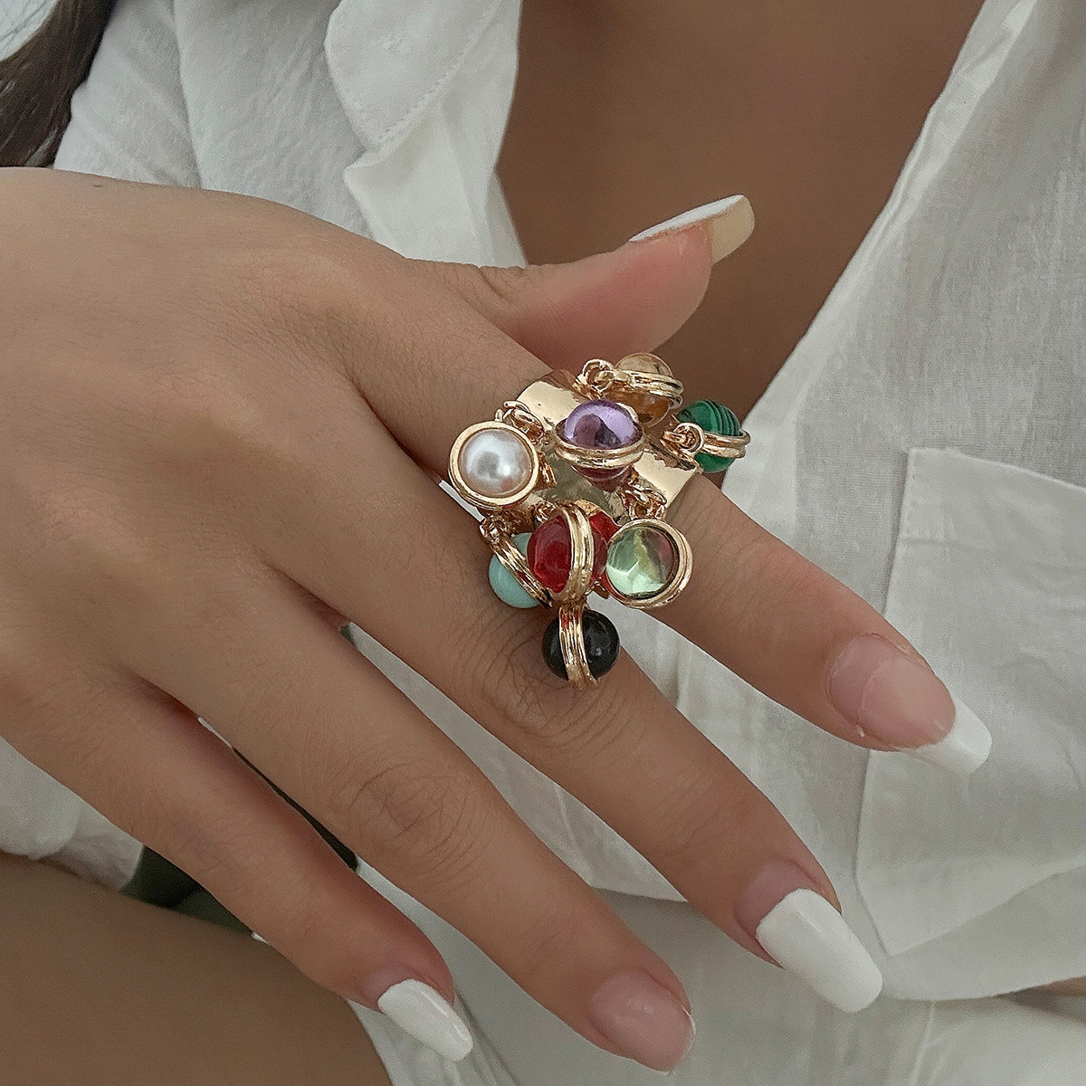 16g Weight Charm Rings Classification 1 Piece Quantity Holiday Occasion Alloy Material Geometric Pattern Women's Gender Plating Design Streetwear Style Streetwear Geometric Arylic Alloy Plating Women's Charm Rings 2