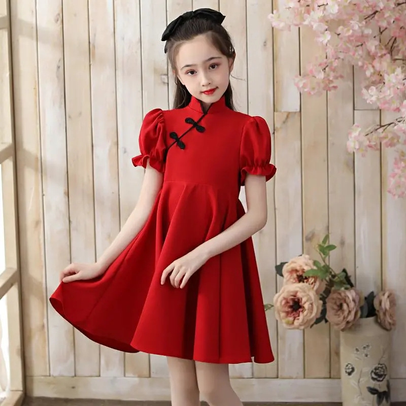 Vestido cheongsam de verano para niñas 2023 nuevo vestido de verano para niños niña estilo occidental medio y grande vestido de princesa para niños