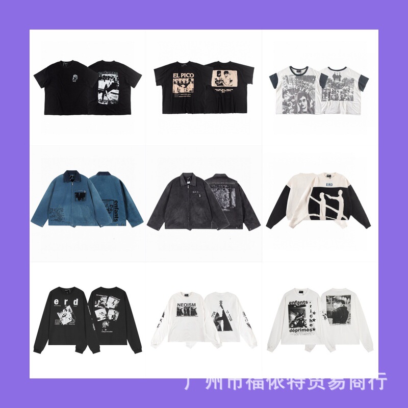 ERD Melancholy Second Generation Rich American Double-Sided Cartoon Figure Raglan Casual Men's and Women's Same Short-Sleeved T-Shirt Trendy High Street