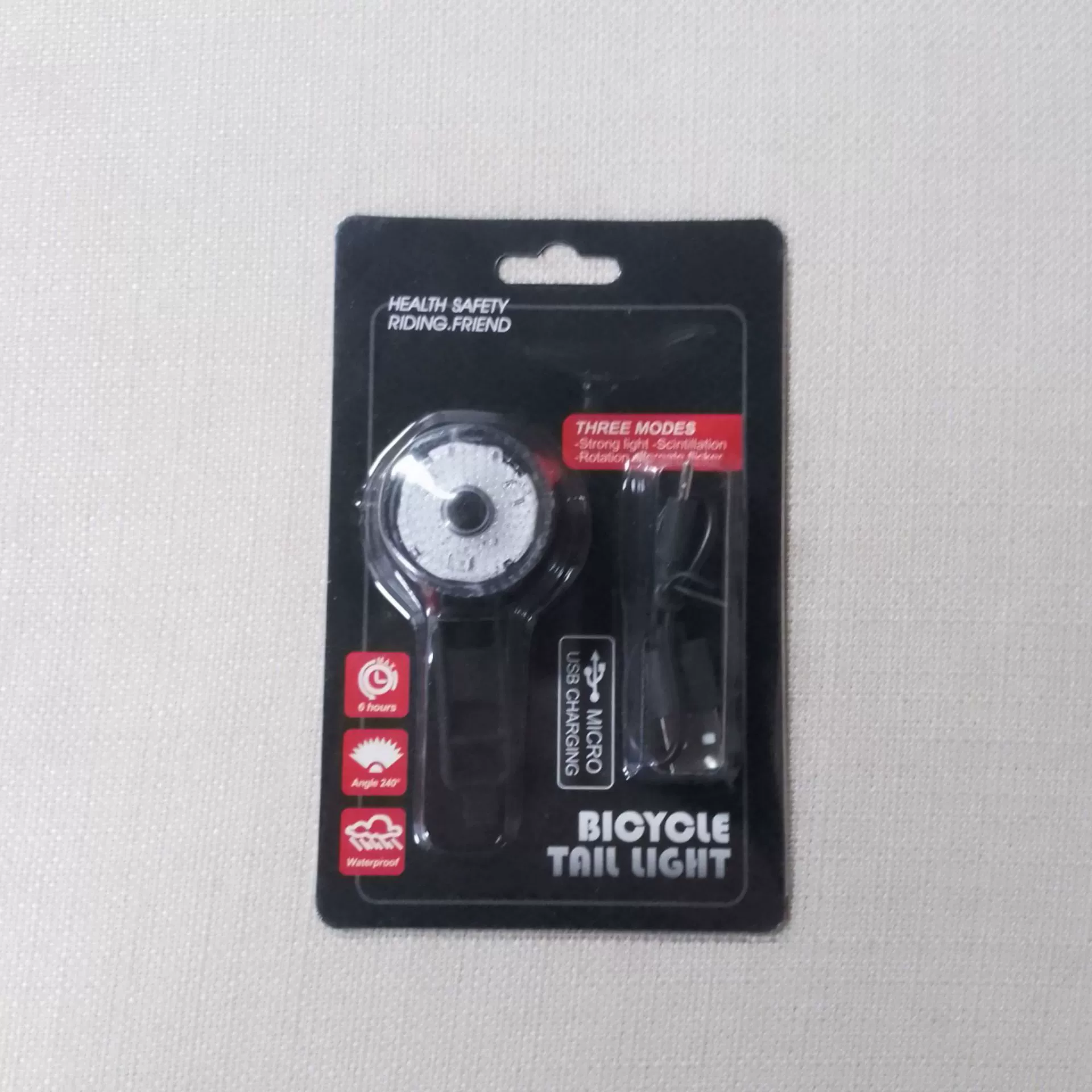 Bicycle tail light, USB‑rechargeable waterproof LED, 3 modes, universal mount