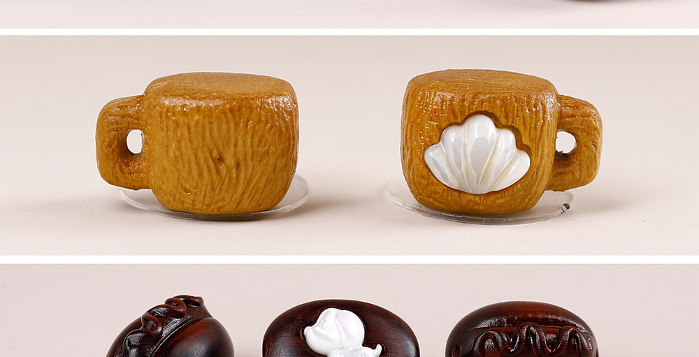 Ebony wood inlaid with cartoon white mother-of-pearl accessories for DIY personalized jewelry, Buddhist beads, bracelets, necklaces, pendants, and spacer beads