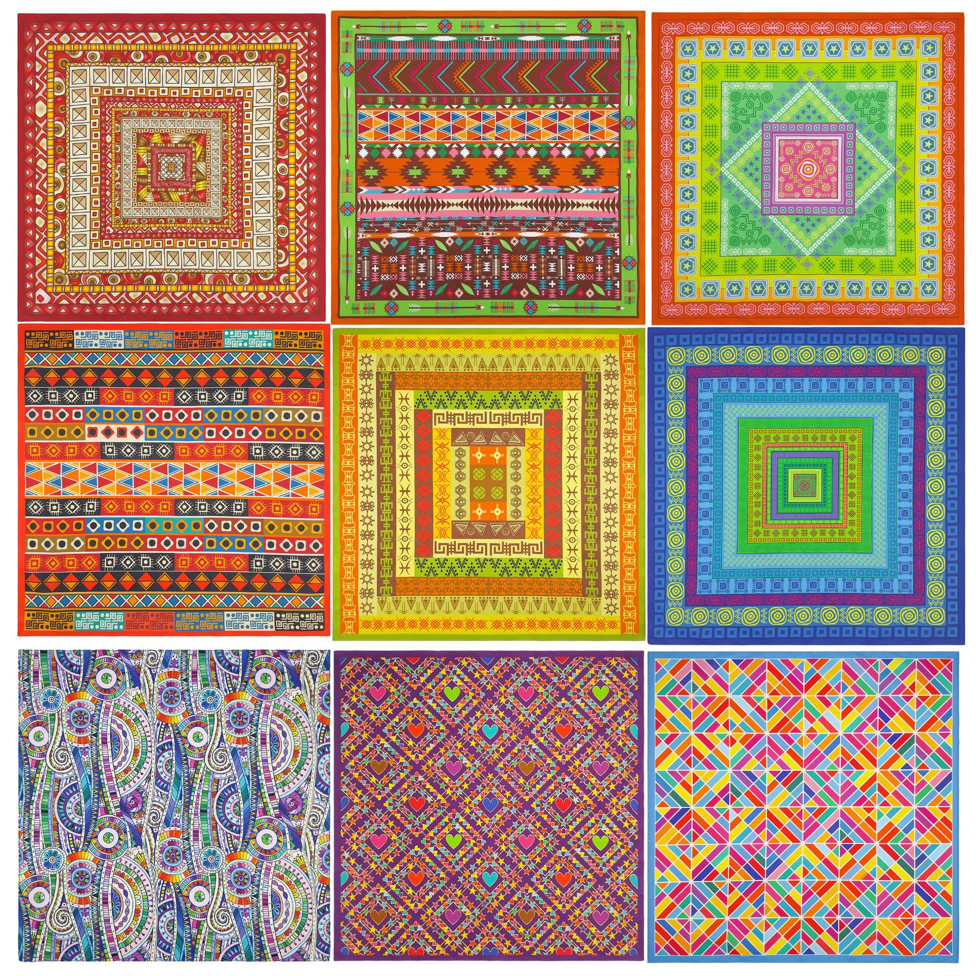 Pure Cotton 55x 55CM Geometric Printed Square Scarf Hip Hop Street Dance Sports Tape American Style Vintage Square Scarf Scarf Face Scarf