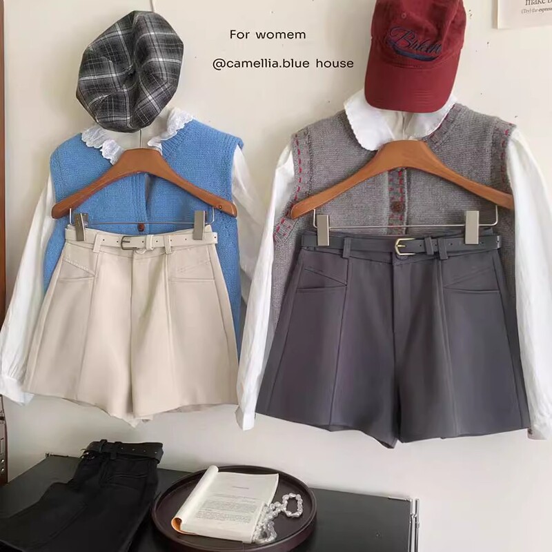 Design Sense Pocket Casual Suit Shorts Women's Early Spring New High Waist Slimming A- line Wide Leg Outer Wear All-match Boots Pants