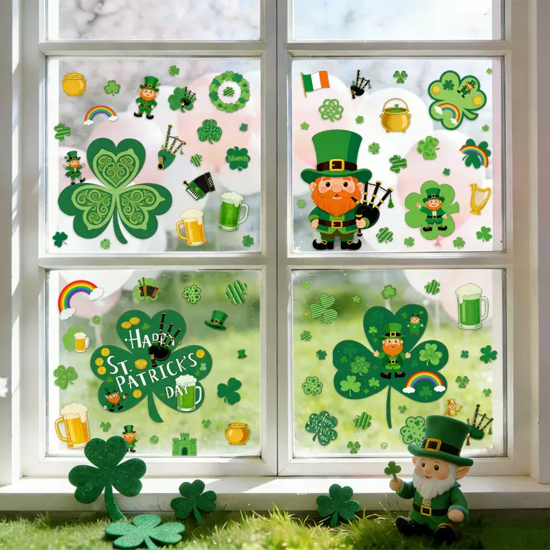 St.Patrick'sDay三叶草静电玻璃门窗贴圣帕特里克爱尔兰节装饰品