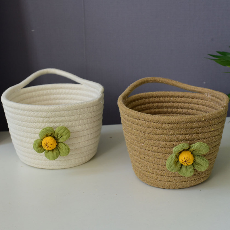 Hand-woven cotton rope storage frame key cosmetic finishing basket bedside hanging basket cotton thread sundries storage basket cute Hand-woven cotton rope storage frame key cosmetic finishing basket bedside hanging basket cotton thread sundries storage basket cute