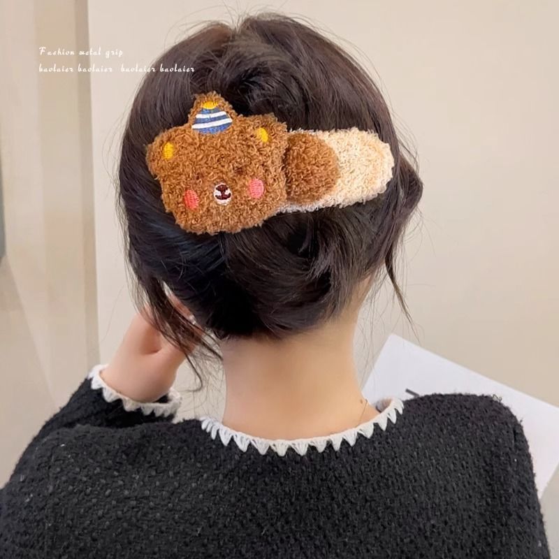 Pudín de peluche oso agarrar clips lateral de la mujer frisa clips de cabello rotos detrás de la cabeza de cabello de boca de pato grande clips de cabello tocado