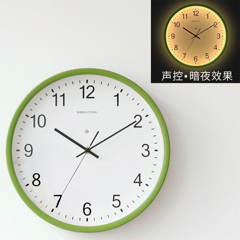 越境新商品知能感応音控led夜光掛け時計: 太陽シンプル創意家庭金属時計灯