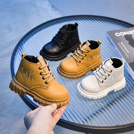 外贸儿童马丁靴单靴2024年秋冬新款女童小黄靴小靴子男童防滑短靴